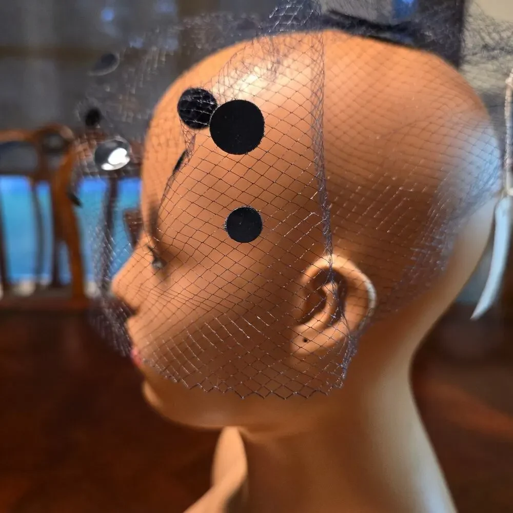 1950's black birdcage veil headpiece WITH ORIGINAL TAGS!